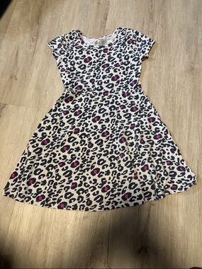 George Girls Leopard Print Skater Dress - White, Black & Pink